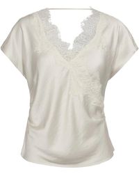 co'couture - Overhemden ,Wit ,Polyester Idun Cc Kant Blouse Korte Mouw - Lyst