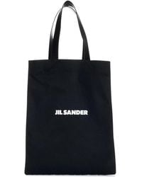 Jil Sander - Tote bags,einkaufstasche,schwarze canvas-tote-tasche mit ledergriffen - Lyst