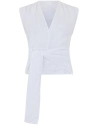 120% Lino - Mouwloze Blouse Met Knoop - Lyst