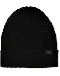 Fay - Accessoires ,Zwart ,Wol Zwarte Wollen Beanie Met Ribpatroon - Lyst