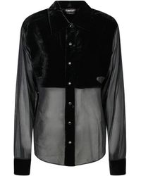 Tom Ford - Overhemden ,Zwart ,Zwart Zijden Shirt Met Inzetstukken En Knopen - Lyst