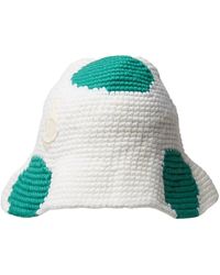 Moncler - Accessoires ,Wit ,Wol Gebreide Bucket Hoed Met Vlekken - Lyst