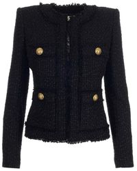 Balmain Collarless 4 Pocket Jacket - Zwart