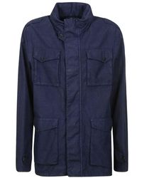 Herno - Blauwe Linnen Field Jacket Met Meerdere Zakken - Lyst