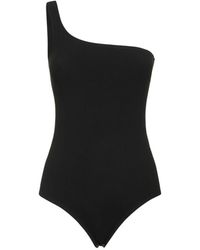 Michael Kors - Tops ,Zwart ,Polyester Stretch Viscose Asymmetric Bodysuit - Lyst