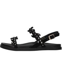 Emanuélle Vee - Schoenen ,Zwart ,Suède Platte Suède Sandalen Met Strass - Lyst
