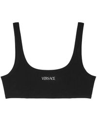 Versace - Ärmelloses Oberteil Mit Besticktem Logo Und U-Boot-Ausschnitt - Lyst