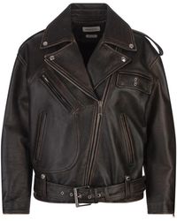 McQueen - Bruine Oversized Bikerjas Van Leer - Lyst