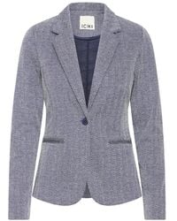 Ichi - Blauwe Herringbone Jacquard Blazer Jas - Lyst