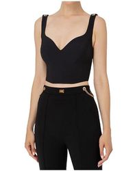 Elisabetta Franchi - Schwarzes stretch-top mit logo-detail - Lyst
