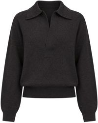 Victoria Beckham - Tops ,Grijs ,Wol Poloshirt Met Lange Mouwen - Lyst