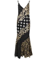 Nina Ricci - Zijden Jurk Met Goudkleurige Gemarmerde Patchwork - Lyst