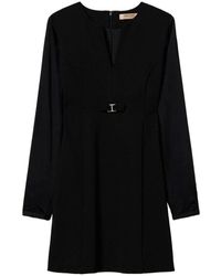 Twinset - Schwarzes v-ausschnitt kleid mit langen ärmeln - Lyst