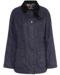 Barbour - Jassen ,Blauw ,Katoen Blauwe Gewaxte Jas Met Corduroy Kraag - Lyst