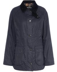 Barbour - Blauwe Gewaxte Jas Met Corduroy Kraag - Lyst