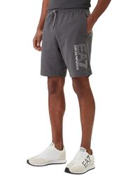 EA7 - Korte Broeken ,Grijs ,Jersey Shorts Met Logo Aan De Zijkant - Lyst