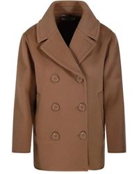 Max Mara - Jassen ,Bruin ,Wol Bruine Double-Breasted Jas Met Reverskraag - Lyst