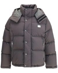 Dolce & Gabbana - Jassen ,Grijs ,Polyester Gewatteerde Donsjas Met Afneembare Capuchon - Lyst
