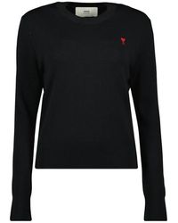 Ami Paris - Truien & Vesten ,Zwart ,Wol De Coeur Crewneck Sweater - Lyst