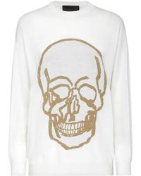 Philipp Plein - Truien & Vesten ,Wit ,Wol Wool Pullover Round Neck Ls - Lyst