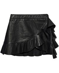 AllSaints - Rokken ,Zwart ,Leer Luana Asymmetrische Leren Minirok - Lyst