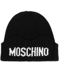 Moschino - Accessoires ,Zwart ,Wol Wolmix Muts Met Logo - Lyst