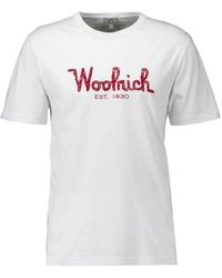 Woolrich - Stilvolles weißes t-shirt mit besticktem logo - Lyst