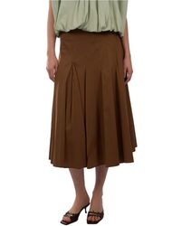 Semicouture - Rokken ,Bruin ,Katoen Midi-Rok Met Hoge Taille - Lyst