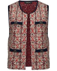 Mes Demoiselles - Jassen ,Bruin ,Wol Navyblauw En Rood Tweed Wol Gilet - Lyst