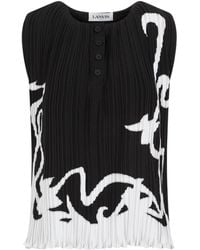 Lanvin - Tops ,Zwart ,Polyester Zwarte Mouwloze Geplooide Top - Lyst