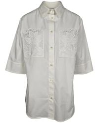P.A.R.O.S.H. - P.A.R.O..H. ,Overhemden ,Wit ,Katoen Witte Geborduurde Blouse - Lyst