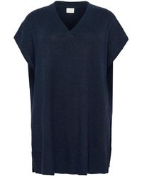 Kaffe - Truien & Vesten ,Blauw ,Midnight Marine Gebreide Poncho Met Mouwen - Lyst