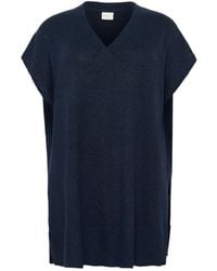 Kaffe - Truien & Vesten ,Blauw ,Midnight Marine Gebreide Poncho Met Mouwen - Lyst