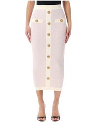 Balmain - Lange Tweed Rok Met Knopen - Lyst