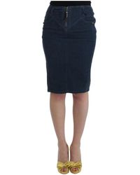 Roberto Cavalli - Rokken ,Blauw ,Katoen Elegante Blauwe Kokerrok - Lyst