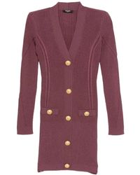 Balmain - Truien & Vesten ,Paars ,Vestido Corto Con Cuello En V - Lyst