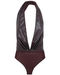 ANDAMANE - Tops ,Bruin ,Polyester Roze & Paarse Halternek Bodysuit - Lyst