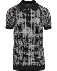 Balmain - Tops ,Zwart ,Wol Monogram Polo Shirt - Lyst