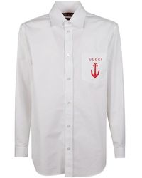 Gucci - Overhemden ,Wit ,Katoen Katoenen Poplin Overhemd Met Borduursel - Lyst