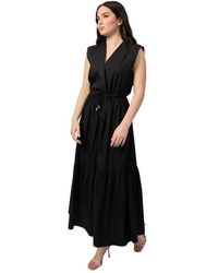 Jijil - Schwarzes Ärmelloses Langes Kleid Mit Geraffter Taille - Lyst