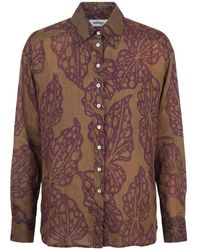 Ottod'Ame - Overhemden ,Veelkleurig ,Semi-Transparante Blouse Met Klassieke Kraag - Lyst