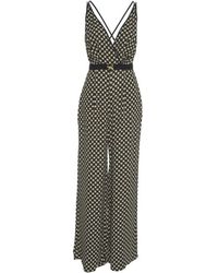 Elisabetta Franchi - Schwarzer v-ausschnitt jumpsuit mit goldenen details - Lyst