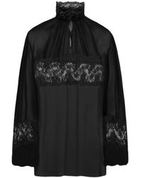 Dolce & Gabbana - Blusa negra de crepe con encaje floral - Lyst