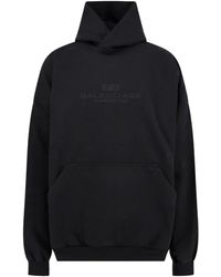 Balenciaga - Hoodies & Sweatvesten ,Zwart ,Katoen Zwarte Sweater Met Voor Kangaroo Zak - Lyst