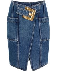 Balmain - Rokken ,Blauw ,Denim Korte Denim Rok Met Riem - Lyst