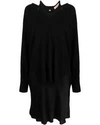Twinset - Kleedjes ,Zwart ,Wol Elegante Zwarte Midi Jurk - Lyst