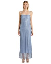 Marella - Kleedjes ,Blauw ,Katoen Maxi-Jurk Met Strass-Versiering - Lyst