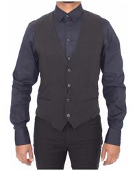 Dolce & Gabbana - Kostuums ,Grijs ,Wol Zwarte Wol Formele Jurk Vest Gilet Jas - Lyst