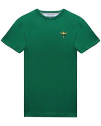 Aeronautica Militare - Tops ,Groen ,Katoen Groene Basic Katoenen Ronde Hals T-Shirt - Lyst