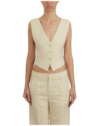 Dondup - Jassen ,Linnen Double-Breasted Vest Van Viscose En Linnen Twill - Lyst